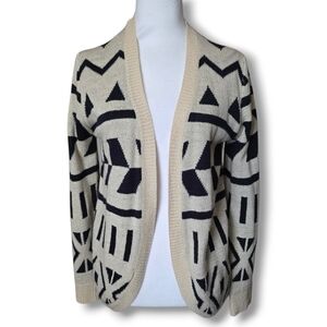 Forever 21 Navy Blue and Tan Geometric Cardigan Sweater - Size Small